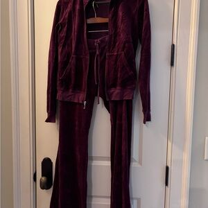 Dark plum Juicy Couture velour tracksuit. Size large